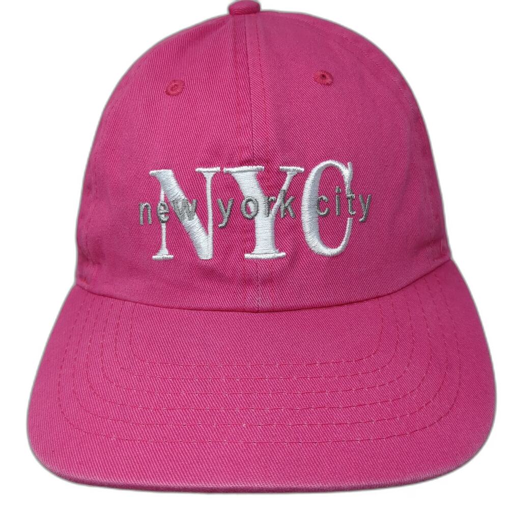 Newhattan Baseball Cap Pink One Size NYC Embroidery Slideback 100% Cotton Hat